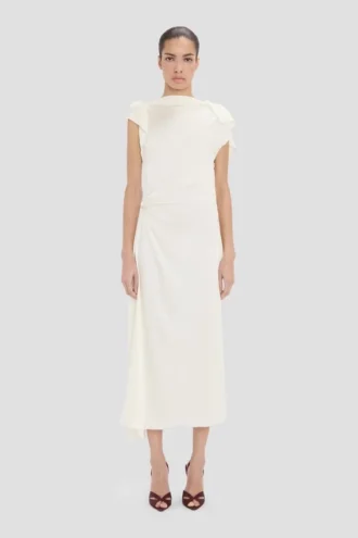 Draperad midiklänning i ivory