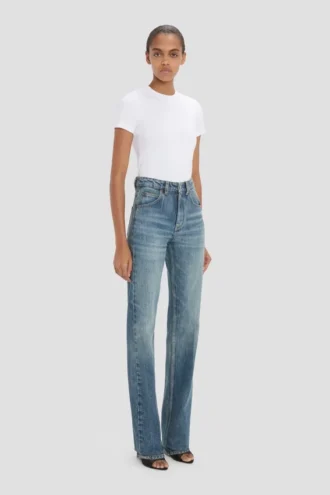 Julia stretchjeans i sliten blå tvätt