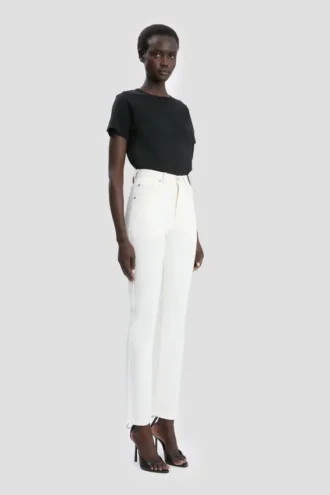 Smal jeans med hög midja i tvättad vit